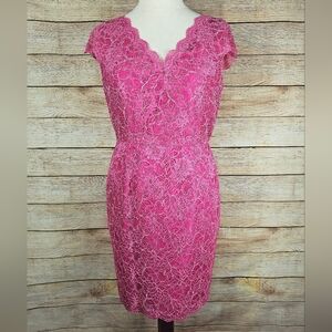 Calvin Klein Pink Lace Cocktail Party Sheath Dress Cap Sleeve Size 12